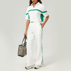 Bella Mia tennis sports two-piece golf and running suit with contrast color design, casual loose fit for active fitness and sports.