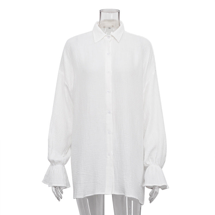 Autumn Flared Sleeves Long Sleeves Shirt Full Casual Niche White Shirt for Women Bella Mia