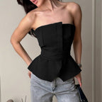 Plush Fashion Hub summer slim fit tied waist tube top with side slit, fashionable women's vest top, stylish and lightweight.
