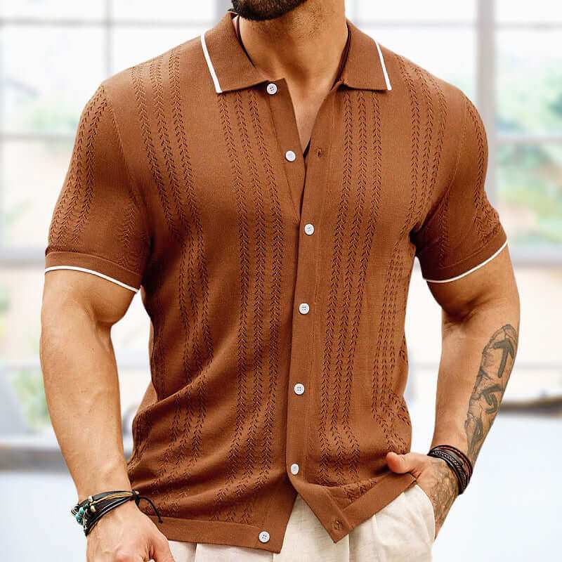 Short-sleeve Summer Button Up Lapel Fashion Businessmen's ClothingStay stylish and comfortable with our Short-sleeved Polo Shirt. Made from high-quality Tencel fabric, this solid color shirt features a unique design and comfortableShirtPlush Fashions ShopPlush Fashion Shop