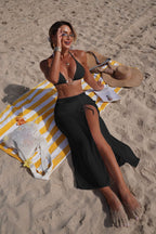 Solid color beach sun protection tulle skirt bottoms from Plush Fashion Hub, part of a sexy three-piece bikini split swimsuit set.