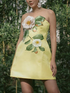 Bella Mia summer embroidery floral sleeveless tube top dress with three-dimensional floral embroidery and slimming fit.