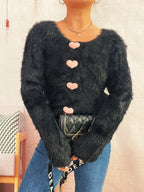 Bella Mia knitted cardigan sweater in solid color, cozy autumn winter outerwear with cute love button details.