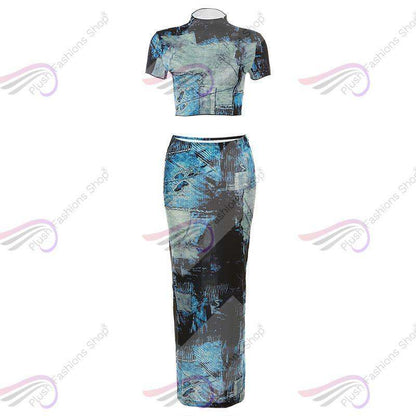 Women's Fashion Round Neck Midriff-baring T-shirt High Waist Hip SkirtTransform your street style with our Women's Fashion Round Neck Midriff-baring T-shirt High Waist Hip Skirt Bottoming Casual Suit! This unique ensemble features an a2 piece skirt setPlush Fashions ShopPlush Fashion Shop