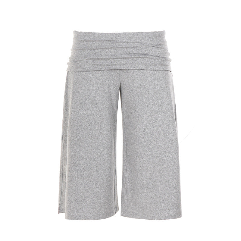 Plush Fashion Hub casual sports cropped pants with high waist, solid color, straight-leg design, wide leg fit, and simple style.