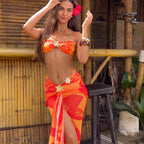 Women’s sexy printed beach skirt bikini swimsuit blouse set by Plush Fashion Hub, featuring sun-proof fabric and stylish top design.