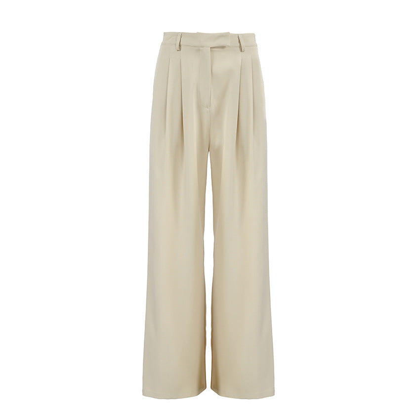 Elegant wide-leg khaki pants by Bella Mia, high waist casual trousers perfect for office or autumn winter wear.