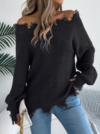 Bella Mia women's long sleeve hollow out cutout shoulder pullover sweater in solid autumn winter color, outerwear for women.