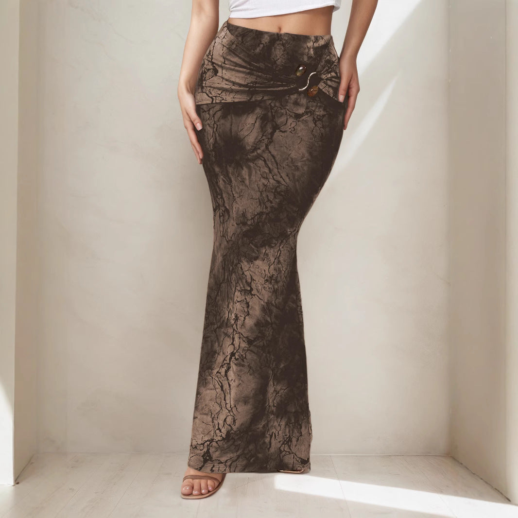 Bella Mia retro print summer dress featuring a slim sheath silhouette with a unique niche character design.