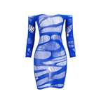Bella Mia long sleeve mesh dress with cutout and see-through design, featuring hollow out details and sexy stitching.