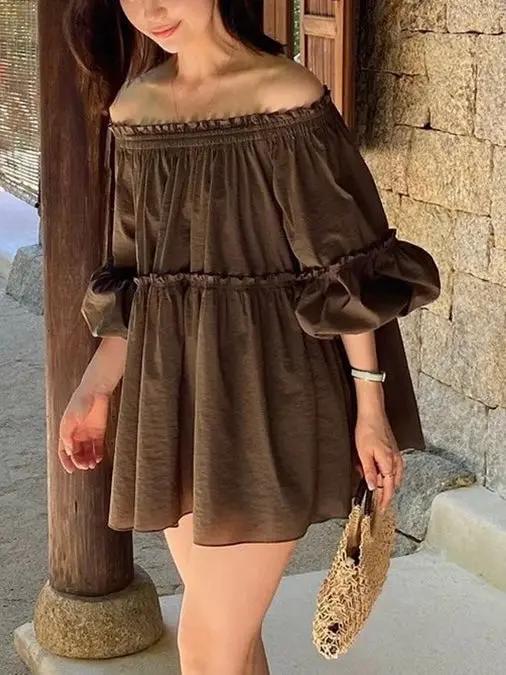 Off-The-Shoulder Ruffled Lantern Sleeve Shirt PAINEVIDA