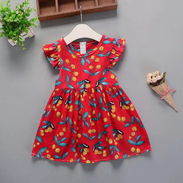 Girls cotton summer floral dress by Trendy Attic Store01 with a new colorful pattern, featuring a sleeveless design and lightweight fabric.