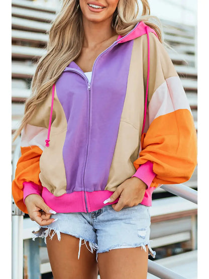 Oversized Bright Pink Purple & Orange Zip Hoodie Pretty Little Patriot