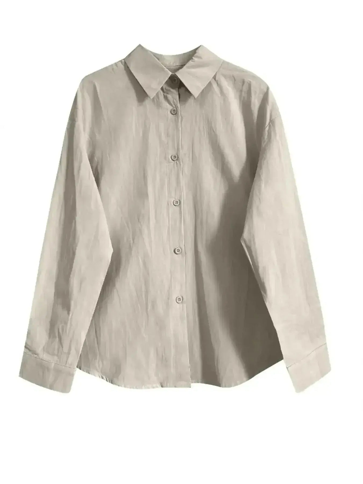Women's oversized long sleeve button-down shirt in casual chic style, featuring relaxed fit and classic collar from Plush Fashion Hub.