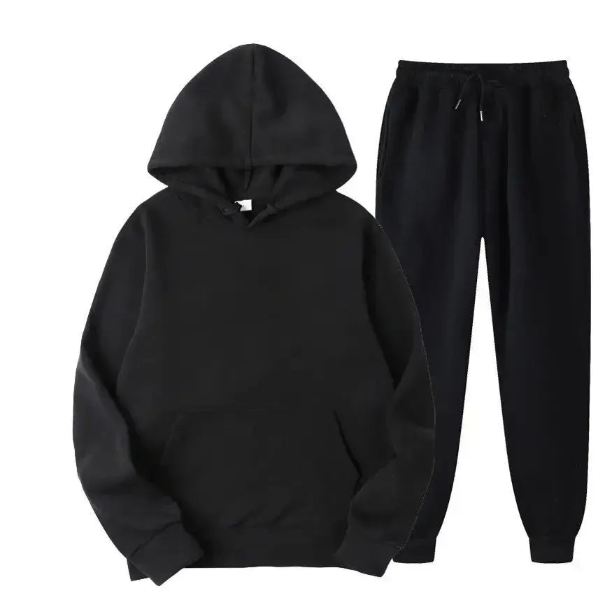 Oversized women's hooded sweatshirt and jogger lounge set in soft polyester by Plush Fashion Hub, relaxed fit and comfortable for casual wear.