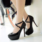Women’s waterproof platform high heels with round toes, stylish and trendy, featuring a sleek design from Trendy Attic Store01.