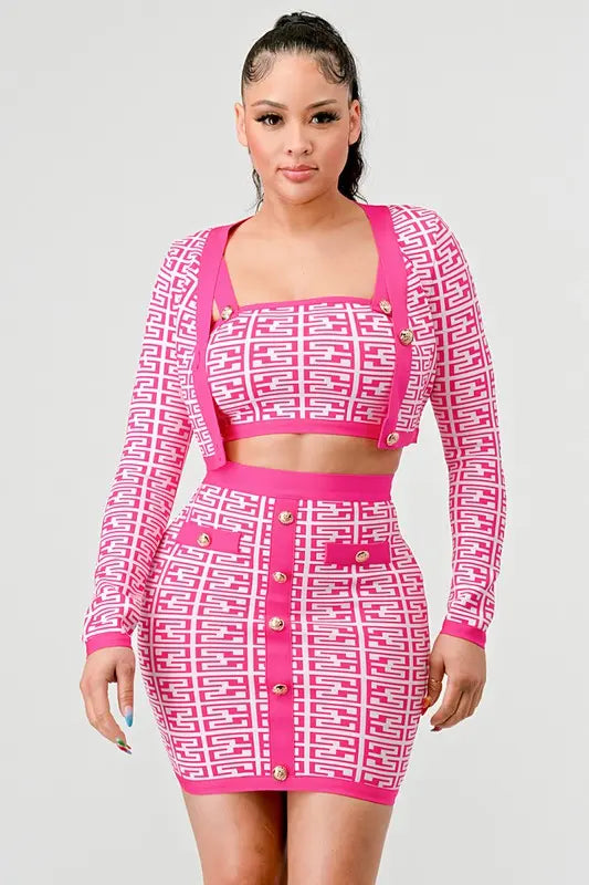 PRINTED BARBIE PINK THREE PIECE SET OyeraCharisma