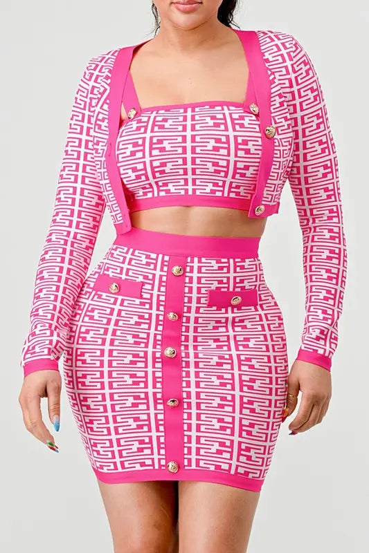 PRINTED BARBIE PINK THREE PIECE SET OyeraCharisma