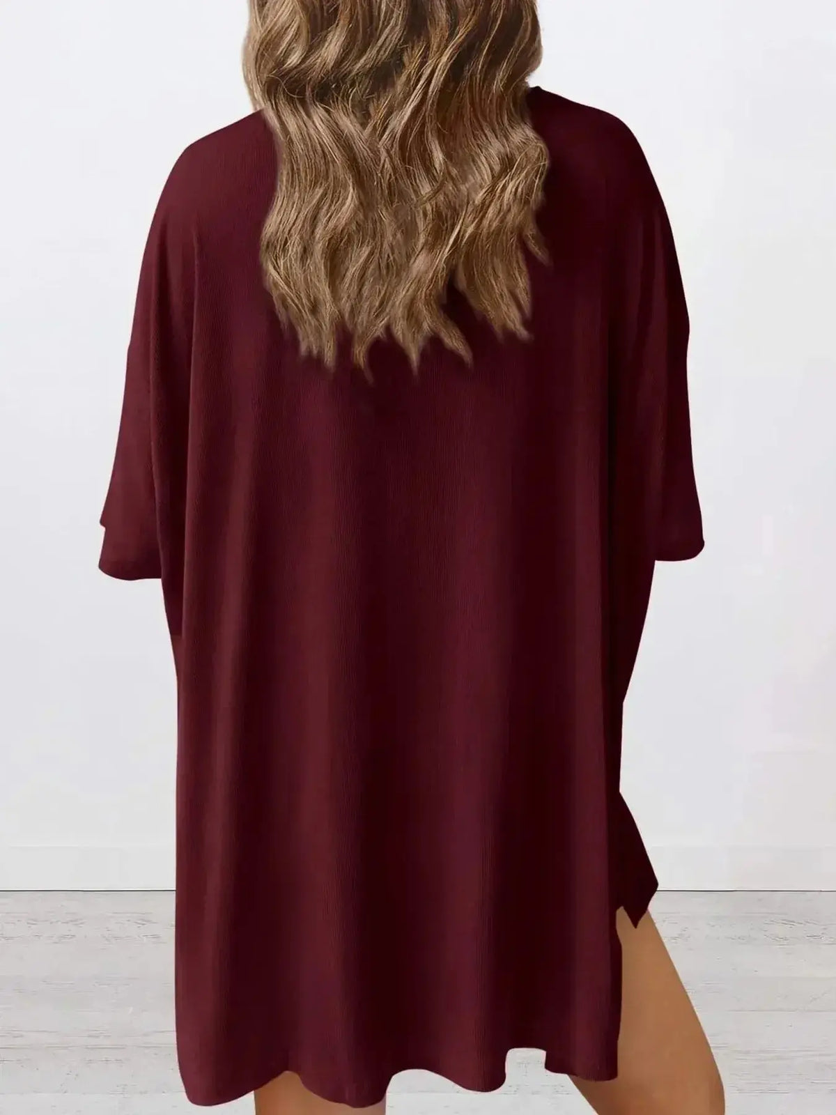 Plus size oversized slit neck lounge set by Plush Fashion Hub, soft rayon pajamas for women, comfortable and stylish sleepwear.