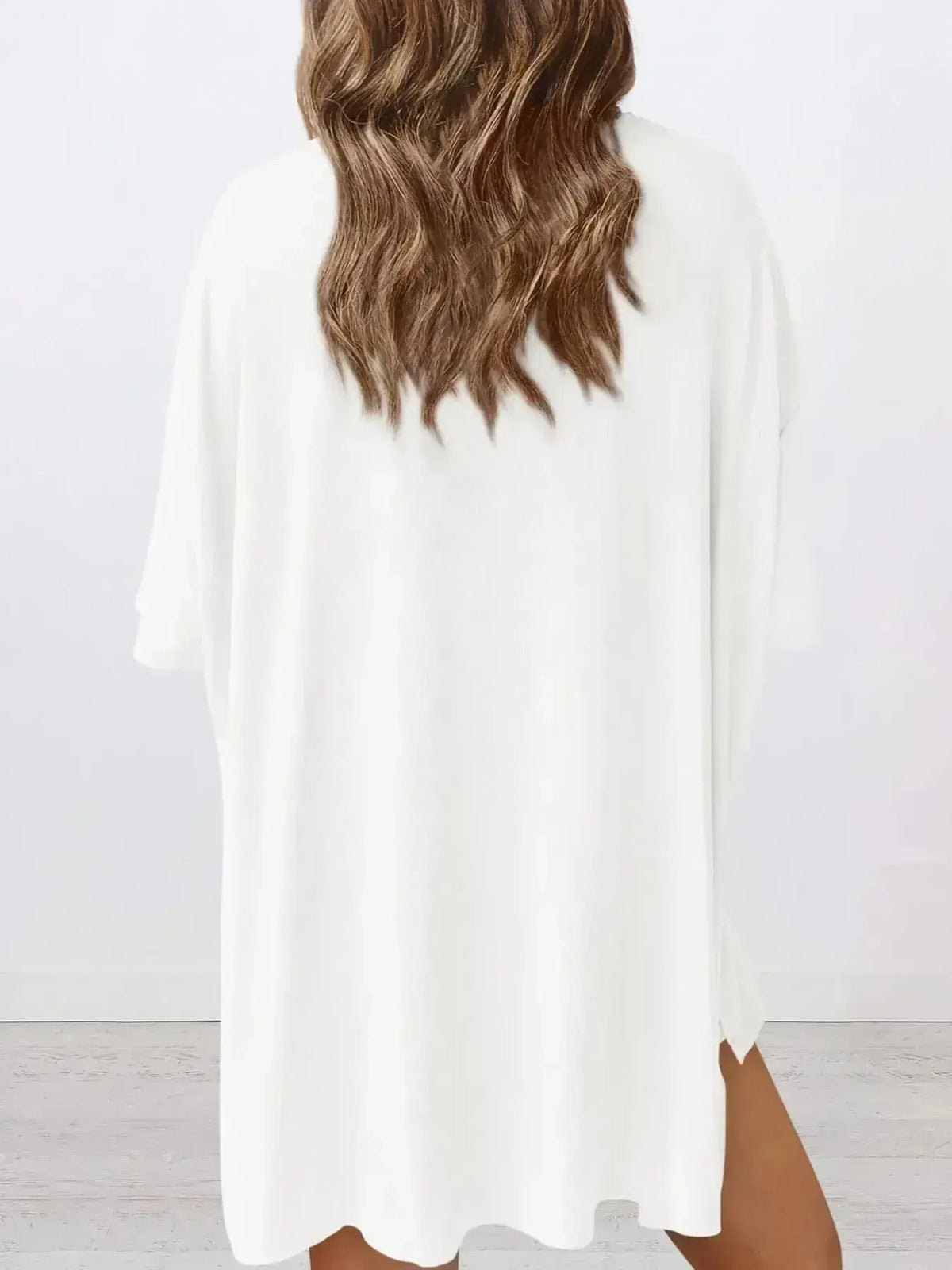 Plus size oversized lounge set with slit neck in soft rayon fabric, designed for women’s comfortable sleepwear by Plush Fashion Hub.