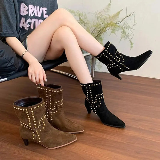 Point Toe Kitten Heels Boots - Plush Fashion Hub