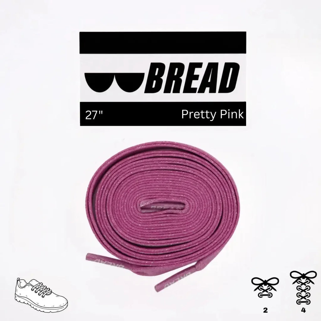 Pink elastic shoelace by Bread, featuring a soft, stretchy design ideal for comfortable, secure fit on sneakers or casual shoes.