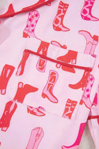 Printed button-down pajama shirt and shorts loungewear set from Trendsi, featuring a comfortable, casual sleepwear design.