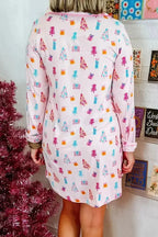 Printed collared long sleeve lounge dress with pockets, stylish pajamas by Trendsi in soft, comfortable fabric.