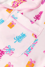 Printed collared long sleeve lounge dress with pockets, stylish pajamas by Trendsi, made of soft plush fabric for comfort.
