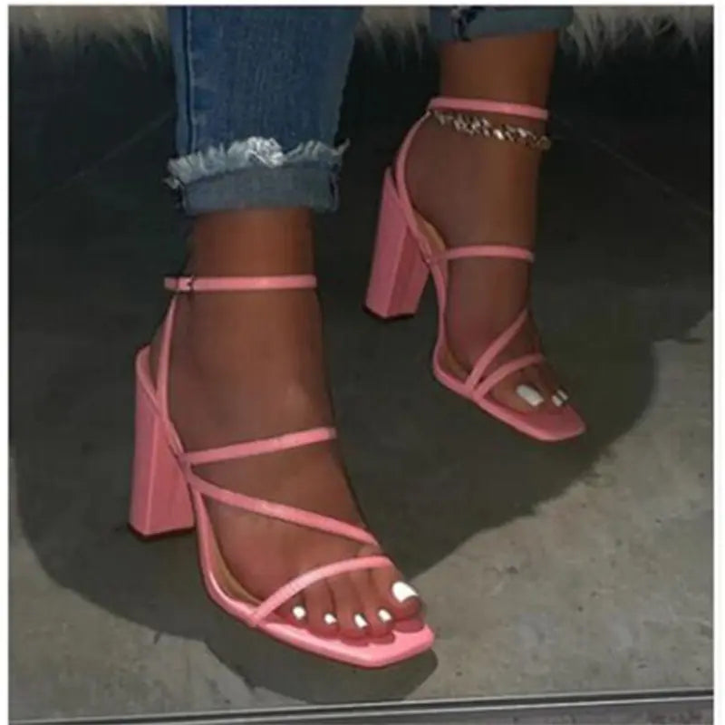 Women's fashion sandals and slippers with thick heels, stylish women shoes by Trendy Attic Store01, shown in a clear front view.
