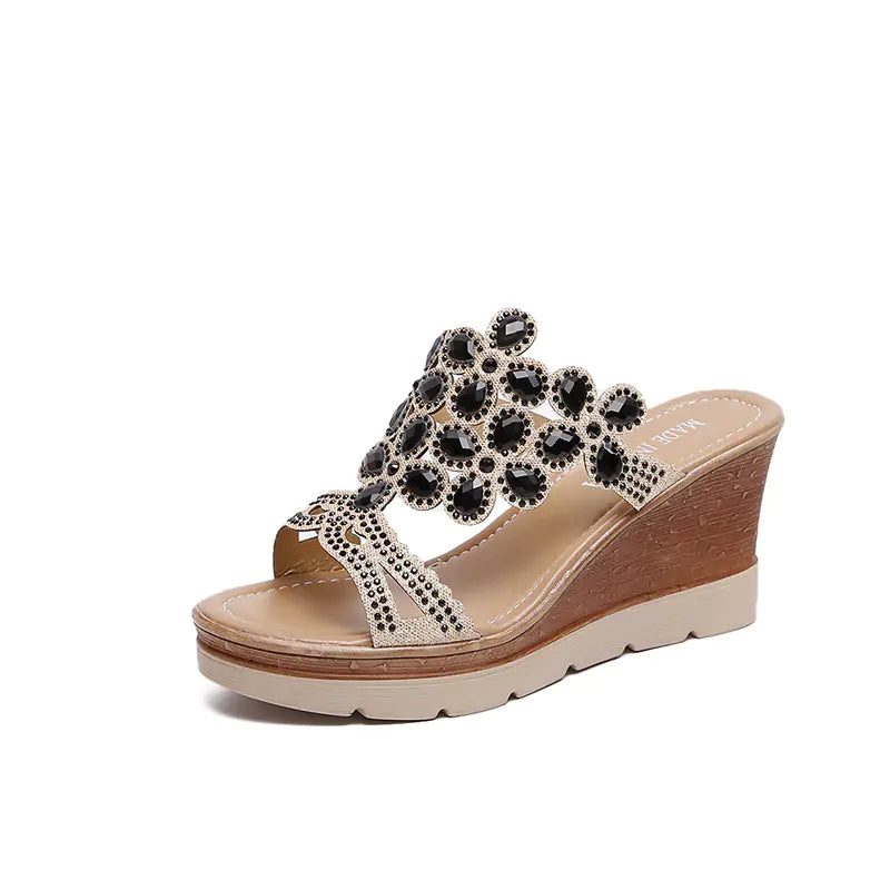 Women rhinestone platform sandals with heels featuring sparkling embellishments and open-toe design from Trendy Attic Store01
