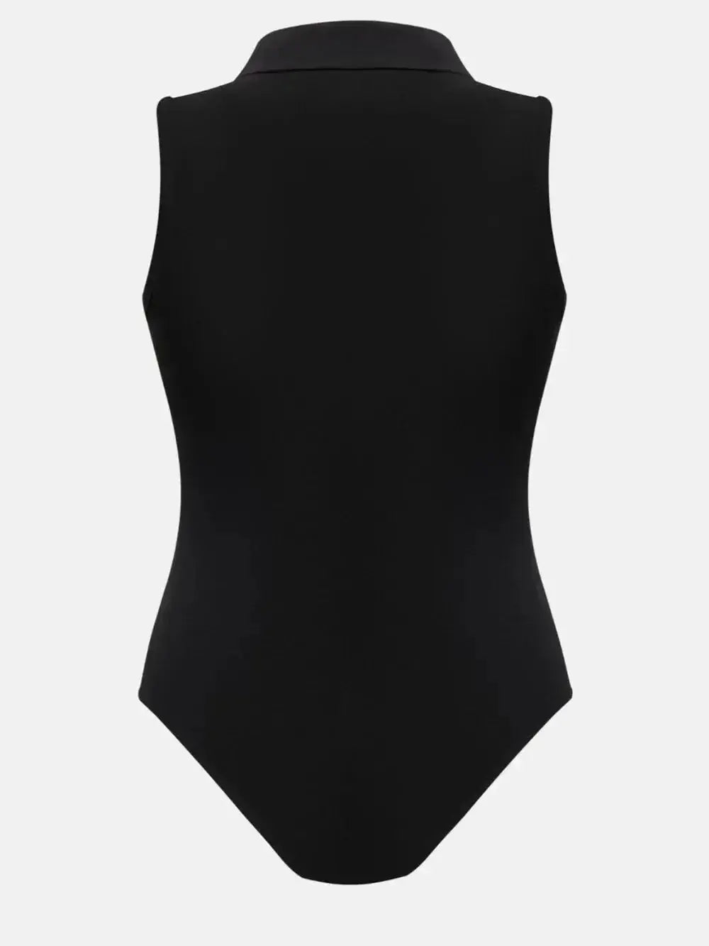 Women's sleeveless bodysuit by Plush Fashion Hub featuring a quarter-zip collar, slim-fit jumper design in stylish fabric.