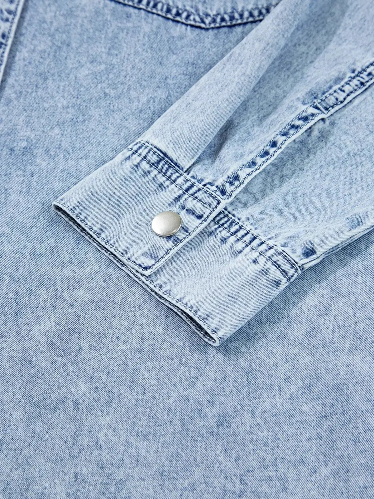 Relaxed cotton denim button-down shirt dress with pockets and raw hem, styled for casual comfort by Plush Fashion Hub.