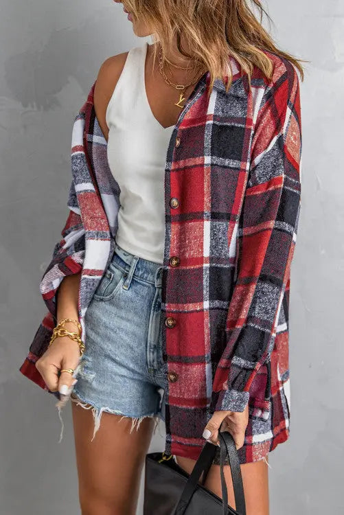 Red White and Blue Plaid Shacket Pretty Little Patriot