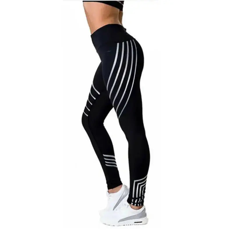 Women's high-waist reflective yoga pants by Plush Fashion Hub, breathable activewear for yoga and workout sessions.