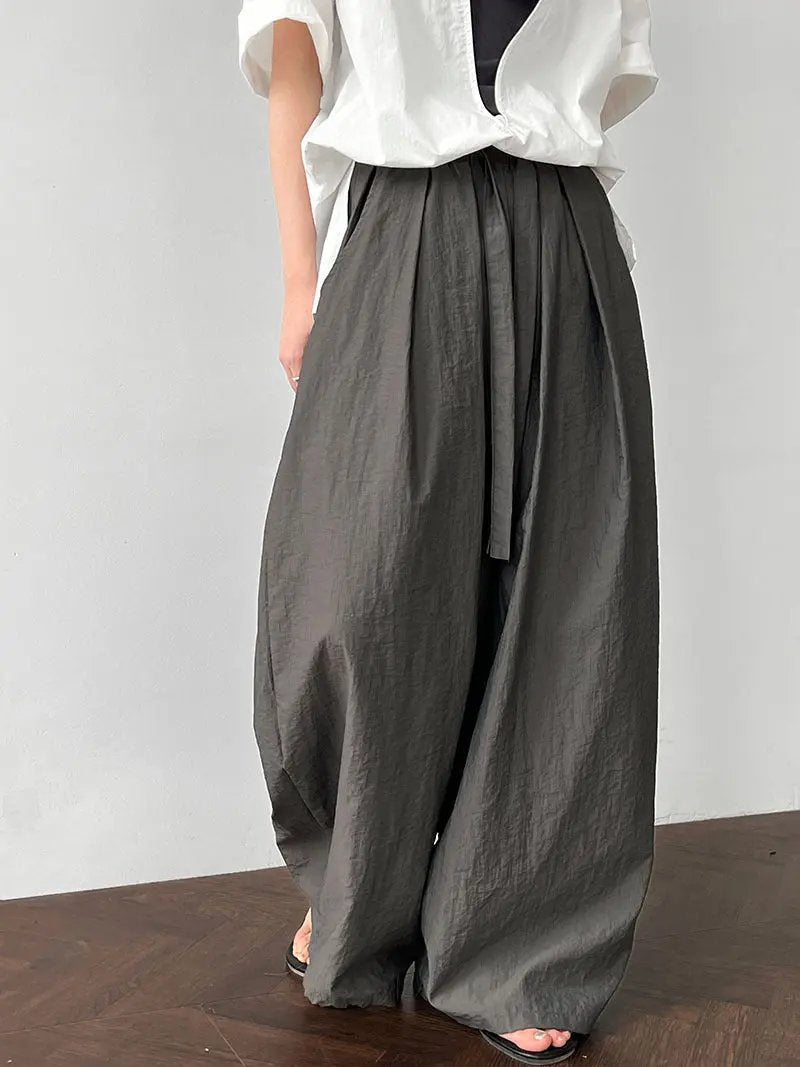 Relaxed Drawstring Pleated Wide-leg Trousers Plush Fashion Hub