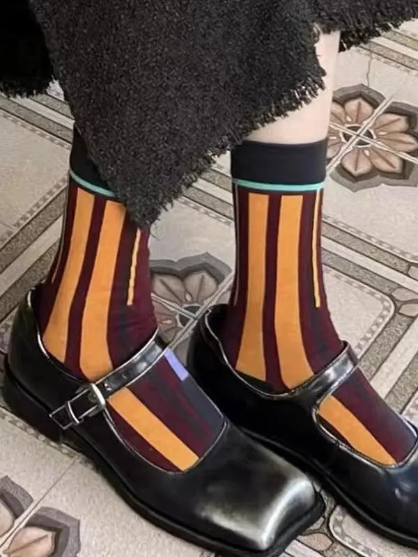 Retro Color Stitching AB Cotton Socks Plush Fashion Hub