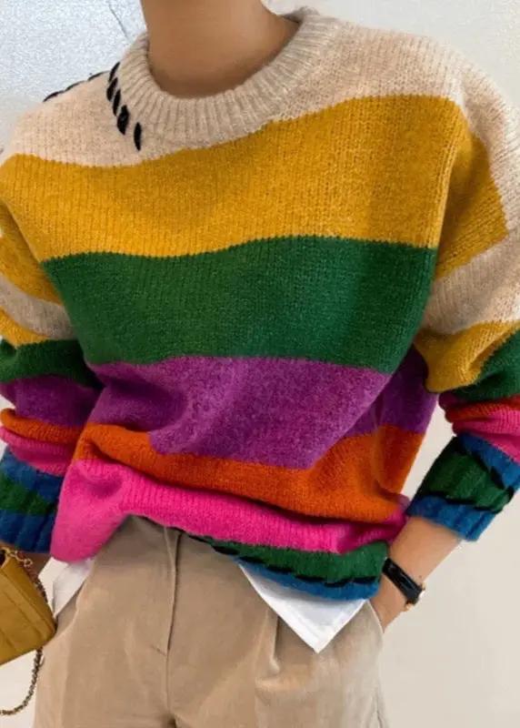 Retro Colorful Striped Sweater Plush Fashion Hub
