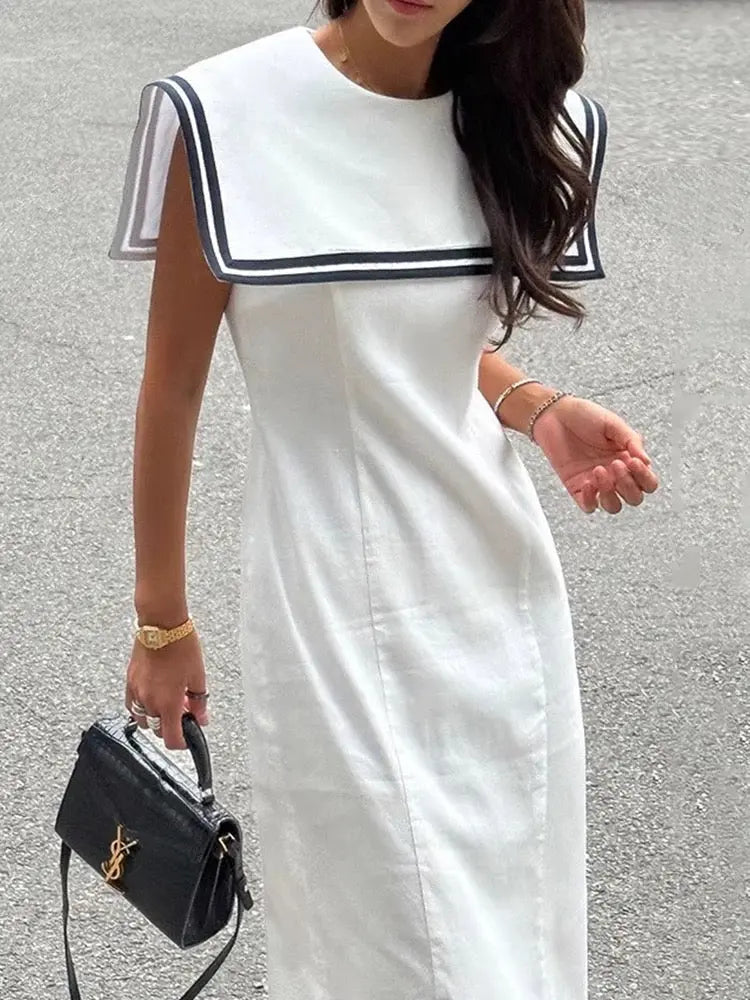 Retro Contrast Navy Collar Chic Dress Plush Fashion Hub