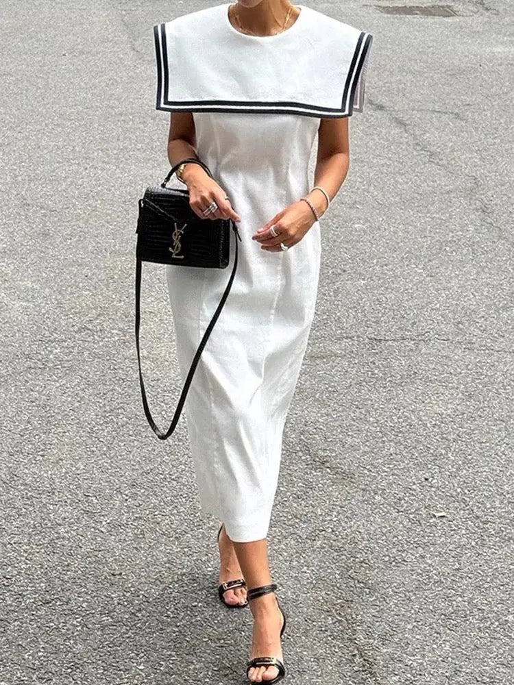 Retro Contrast Navy Collar Chic Dress Plush Fashion Hub