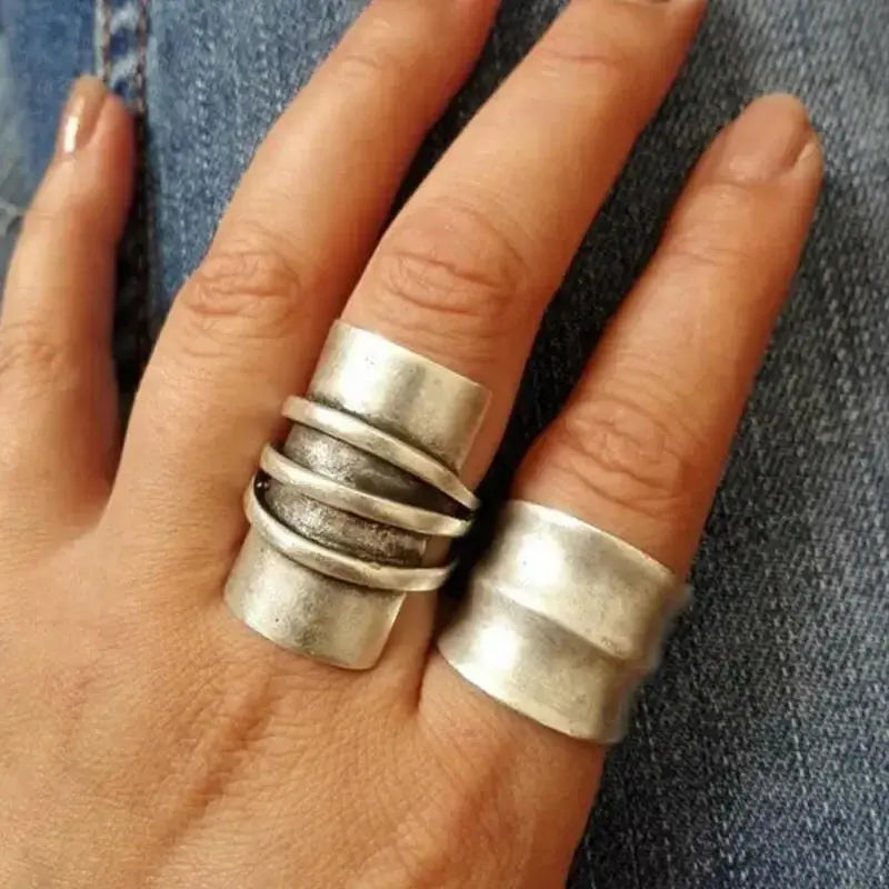 Retro geometric circle statement ring in ethnic style, featuring bold, exaggerated circle design from Plush Fashion Hub.