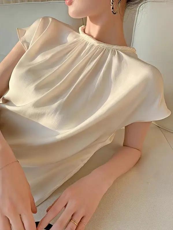 Retro Silk Ruffled Short Sleeve Shirt Top PAINEVIDA