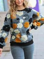 Women's retro 3D floral cashmere sweater by Plush Fashion Hub, featuring a loose fit and cozy, textured design.