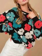 Women's retro 3D floral cashmere sweater by Plush Fashion Hub, featuring a loose fit and cozy, soft knit fabric.