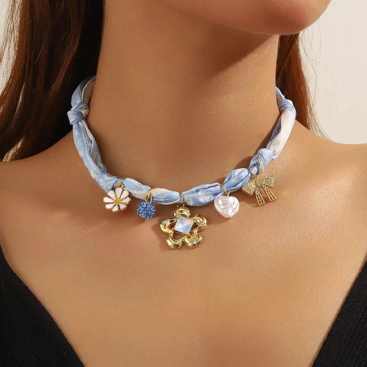 Ribbon Flower Charm Necklace - Plush Fashion Hub