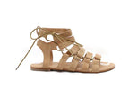 Plus size European style gladiator sandals for women featuring multiple straps in brown leather, stylish and comfortable for summer.