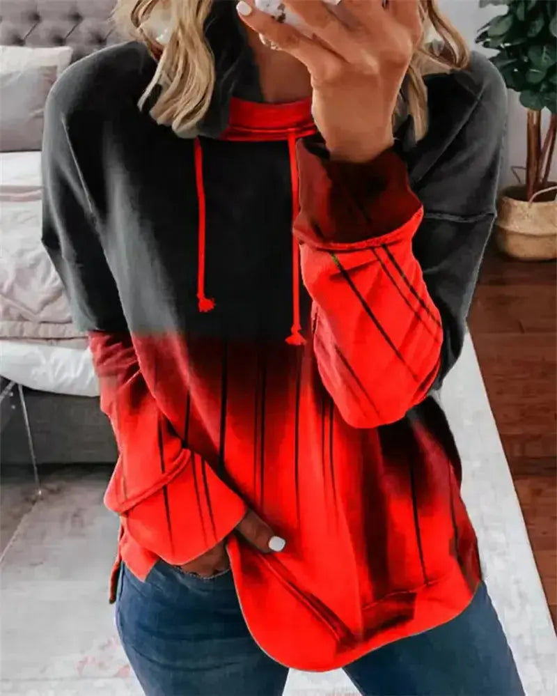 Women's gradient print crewneck sweatshirt by Plush Fashion Hub, loose fit hoodie with round neck and casual cozy style.