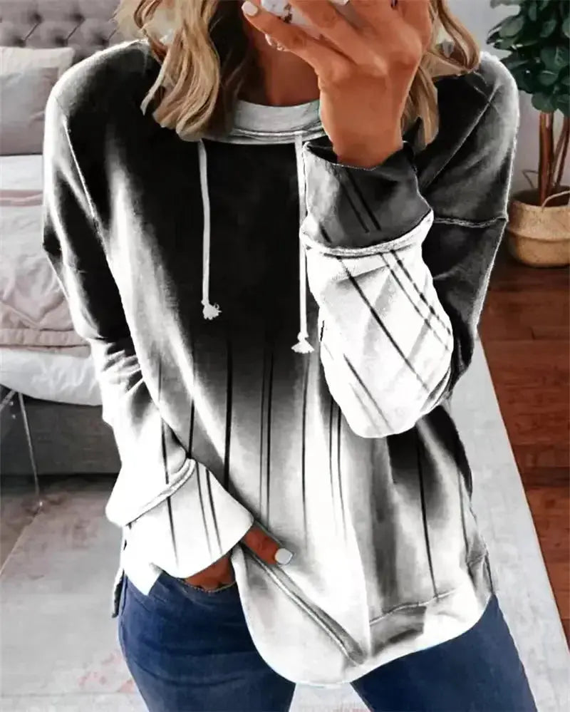 Women's gradient print crewneck sweatshirt by Plush Fashion Hub featuring a loose fit, round neck, casual hoodie style.