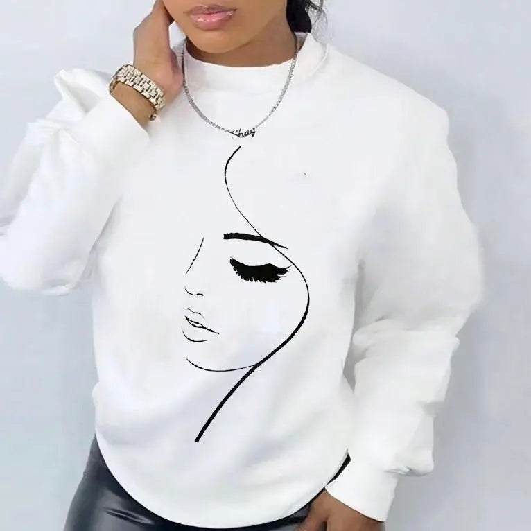 Round Neck Loose Sweatshirt Fleece-lined Heat Transfer Patch - Plush Fashion Hub