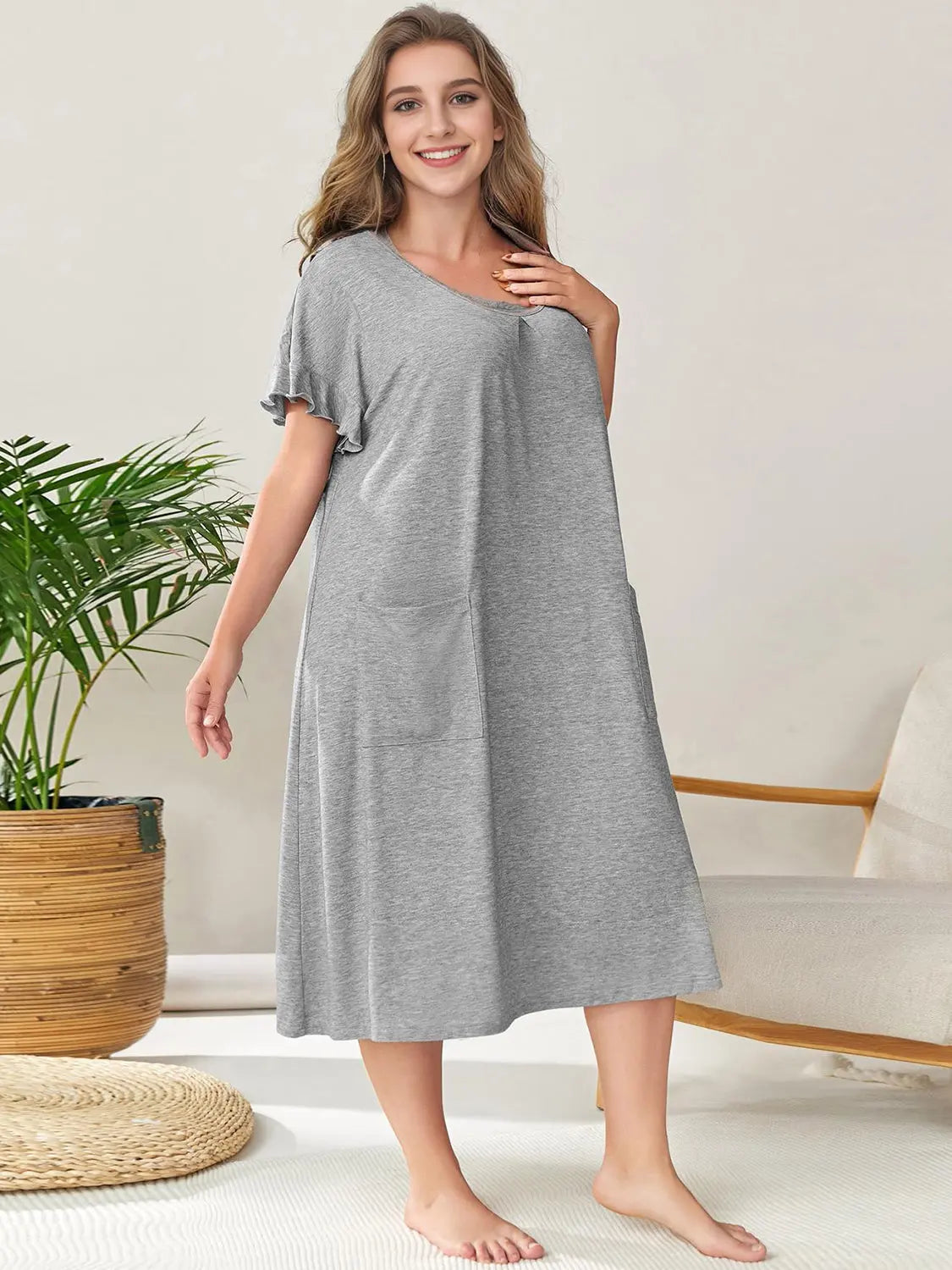 Round Neck Short Sleeve Lounge Dress OyeraCharisma